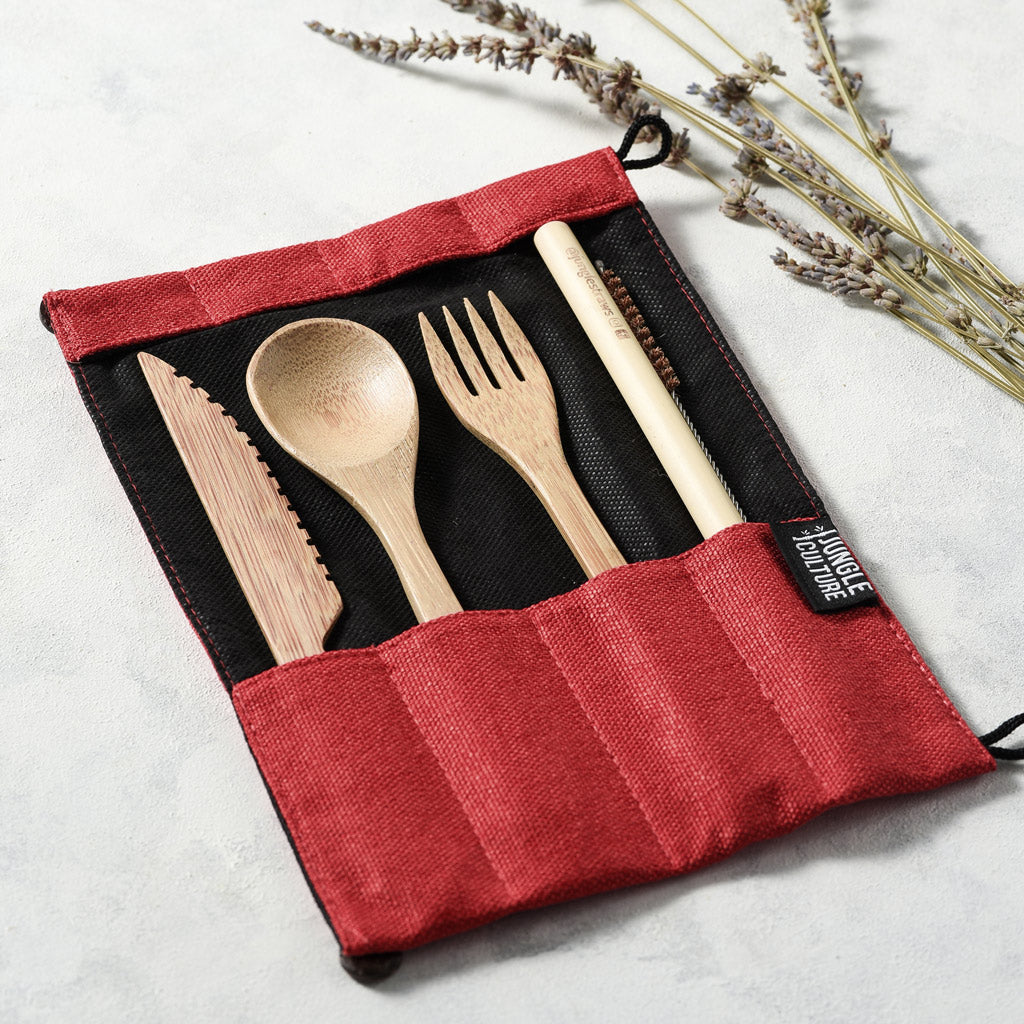 Bamboo Cutlery Set (Light grey bag)