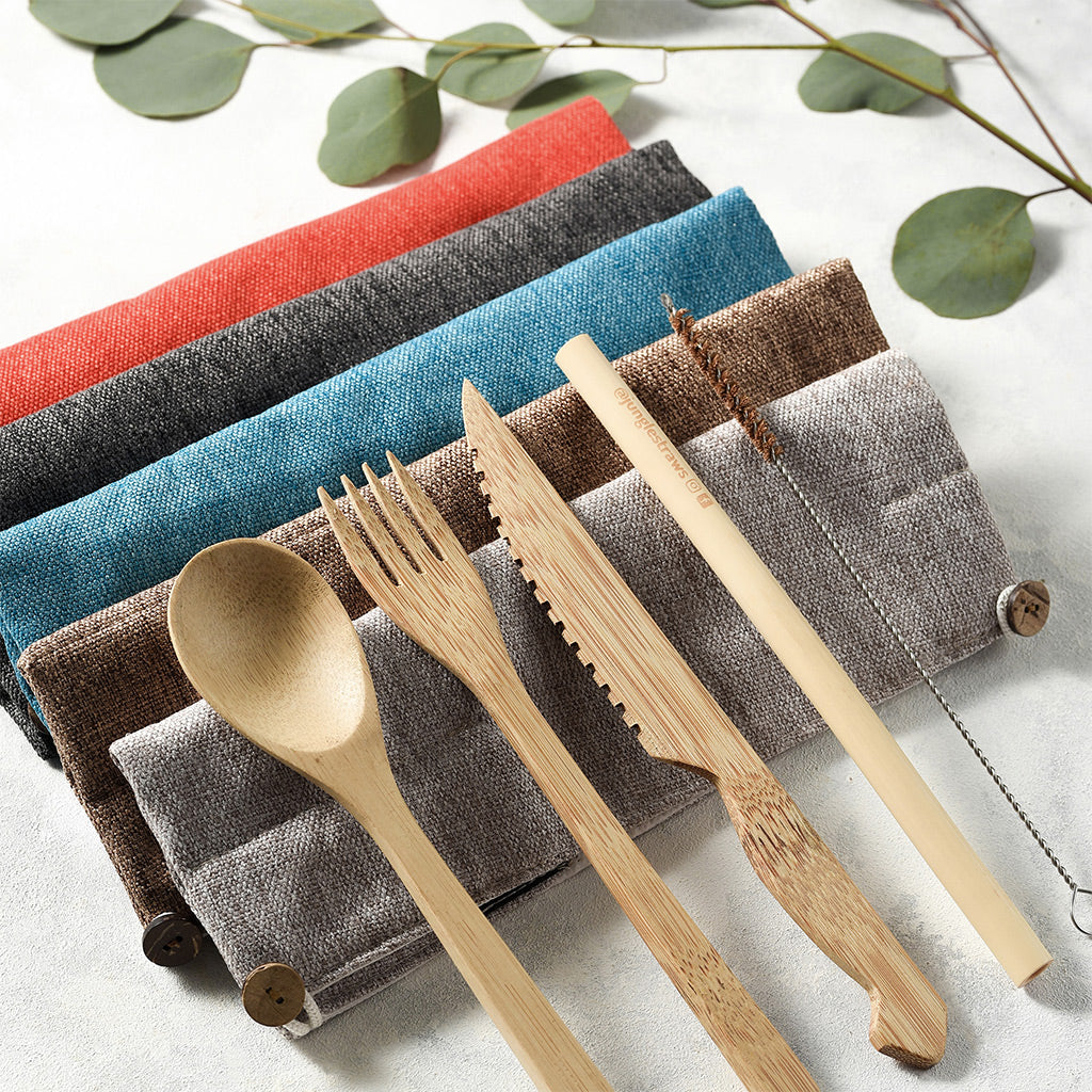 Bamboo Cutlery Set (Light grey bag)