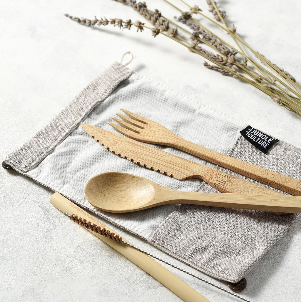 Bamboo Cutlery Set (Light grey bag)