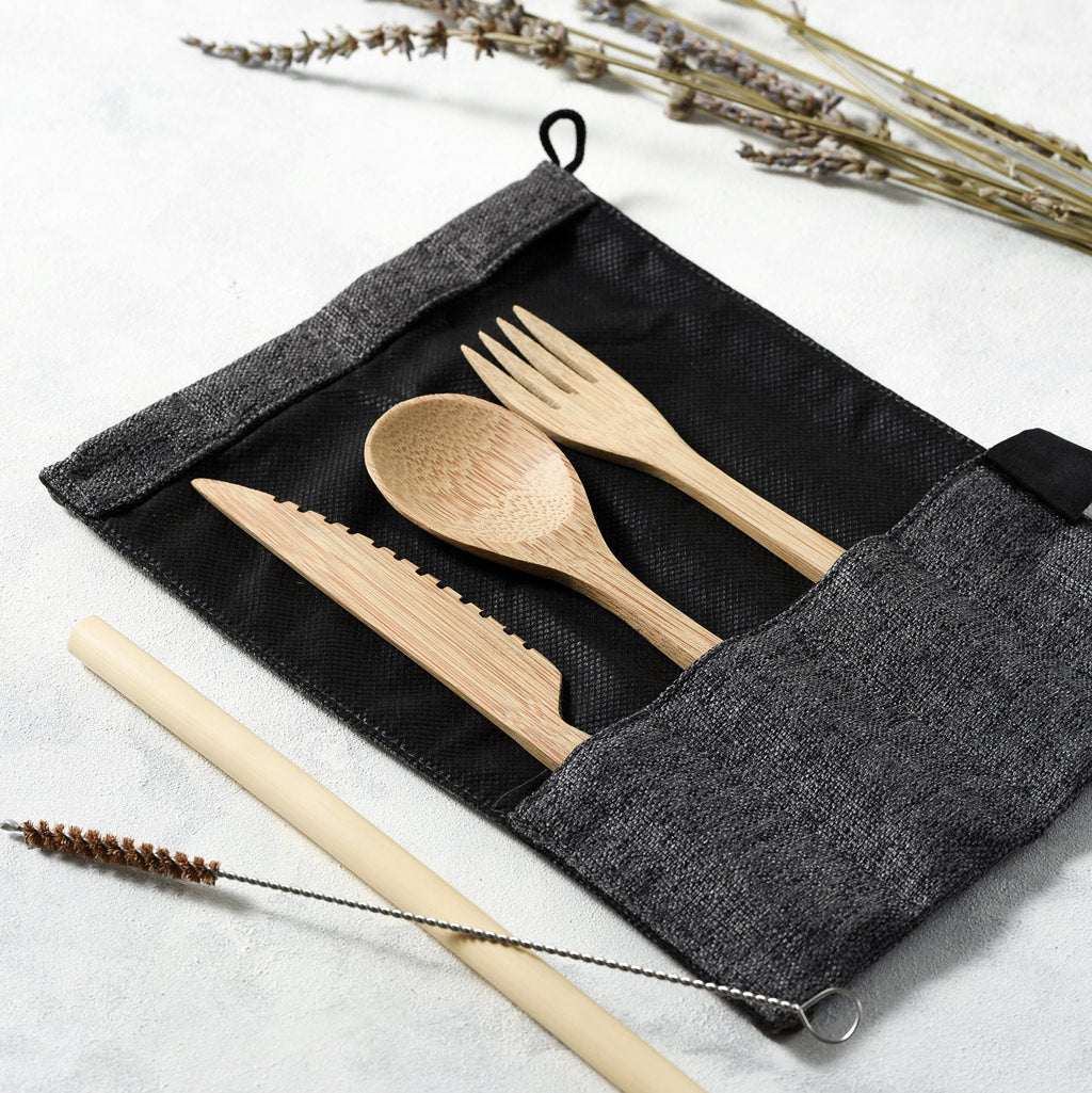 Bamboo Cutlery Set (Light grey bag)
